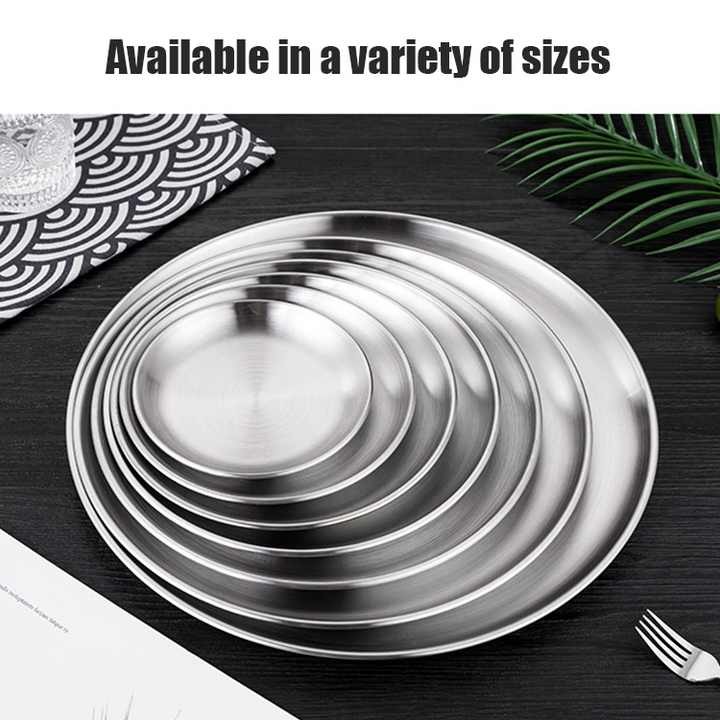 Hot Sale Korean Kitchen Barbecue Party Food Grade Round Stainless Steel Fruit Restaurant Dinner Plates